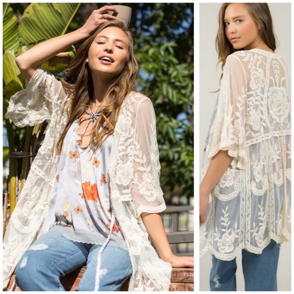 Boho Themed Kimono Style Cardigan Natural Color - Picture 7 of 7